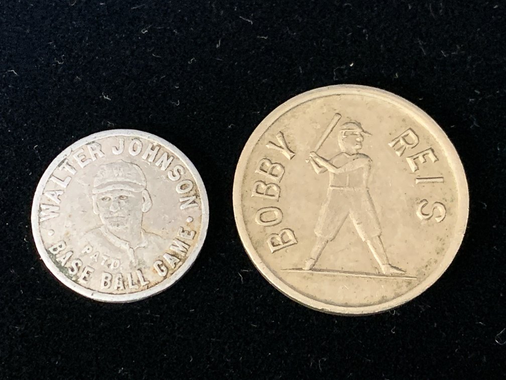 Walter Johnson and Bobby Reis Metal Baseball Tokens