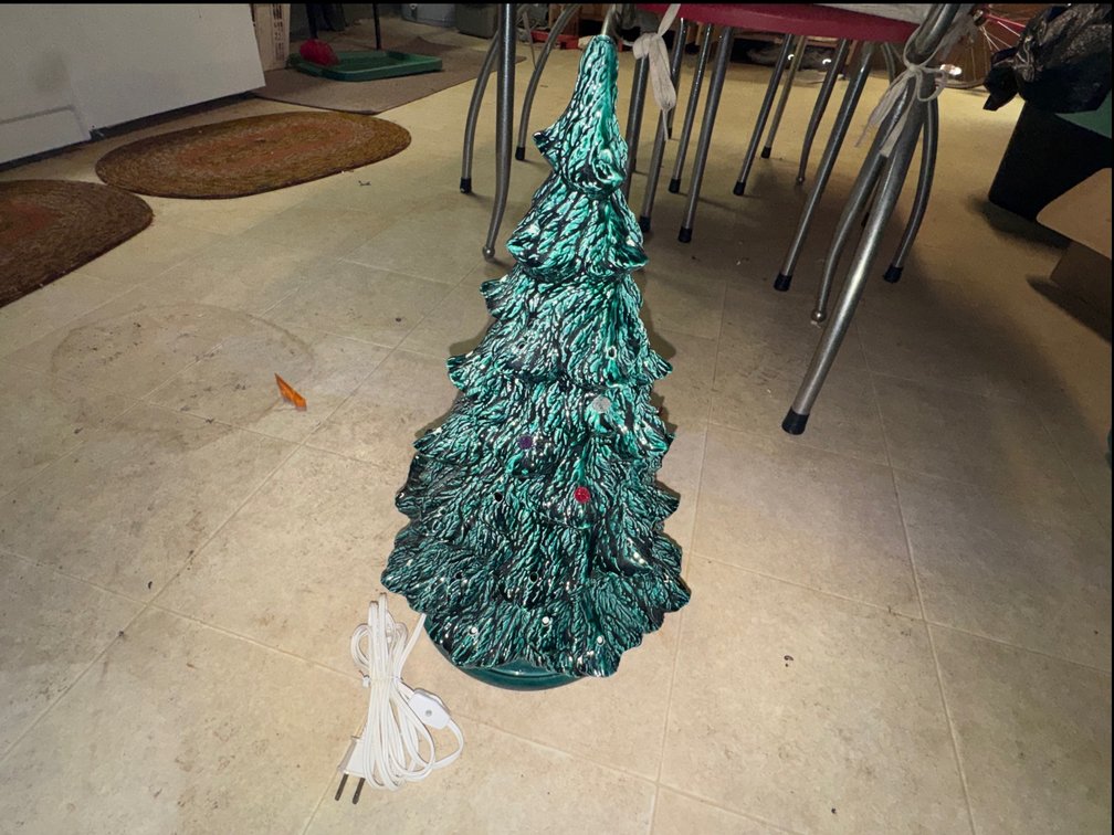 Green Glazed Ceramic Lighted Christmas Tree