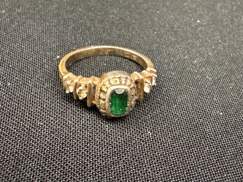 Sterling Silver Class Ring with Green Stone