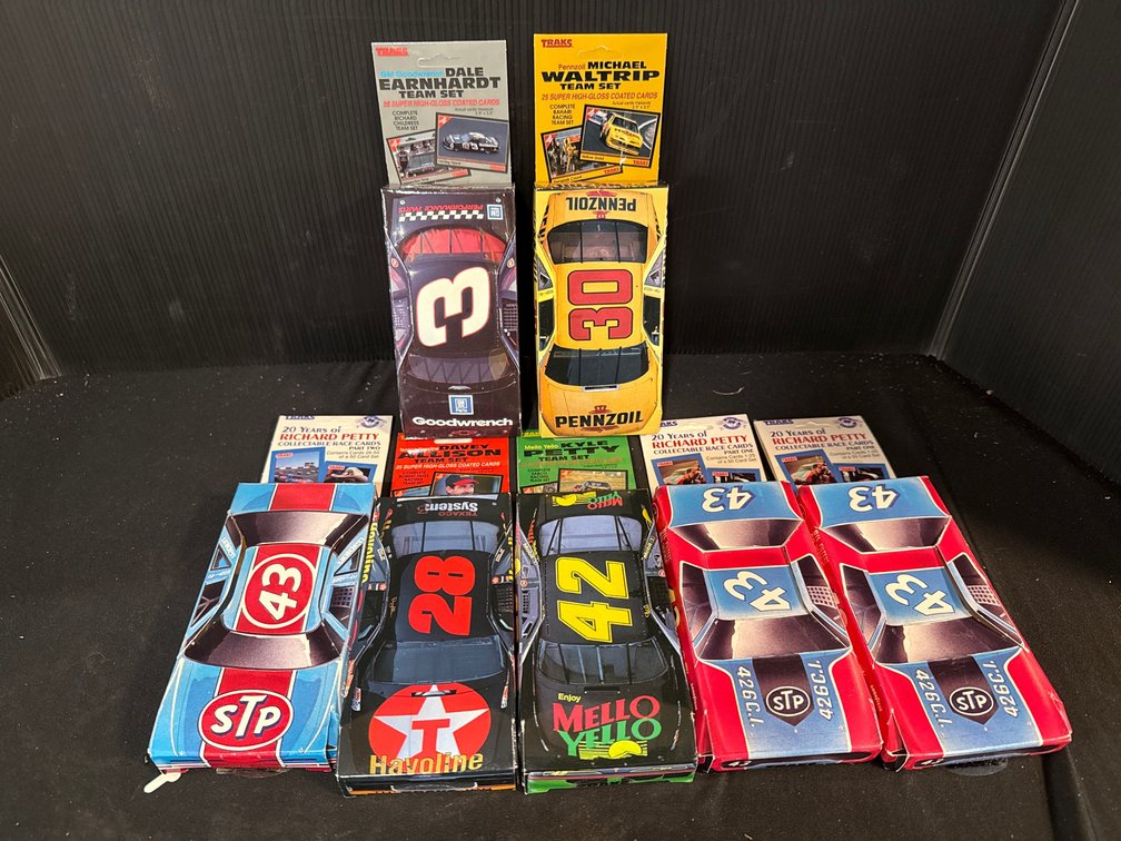 Traks NASCAR Racing Card Sets in Car-Shaped Boxes