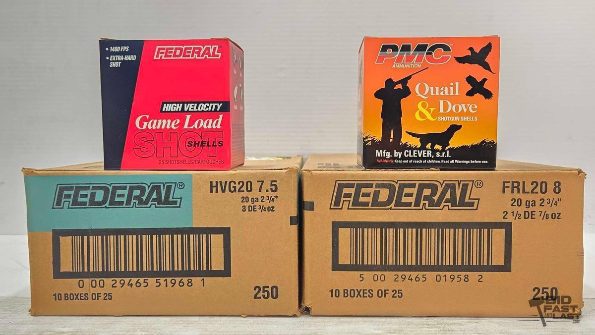 Approx: (550) Rounds 20 Gauge Shotgun Ammunition Lot: Federal Game Load & PMC Quail & Dove