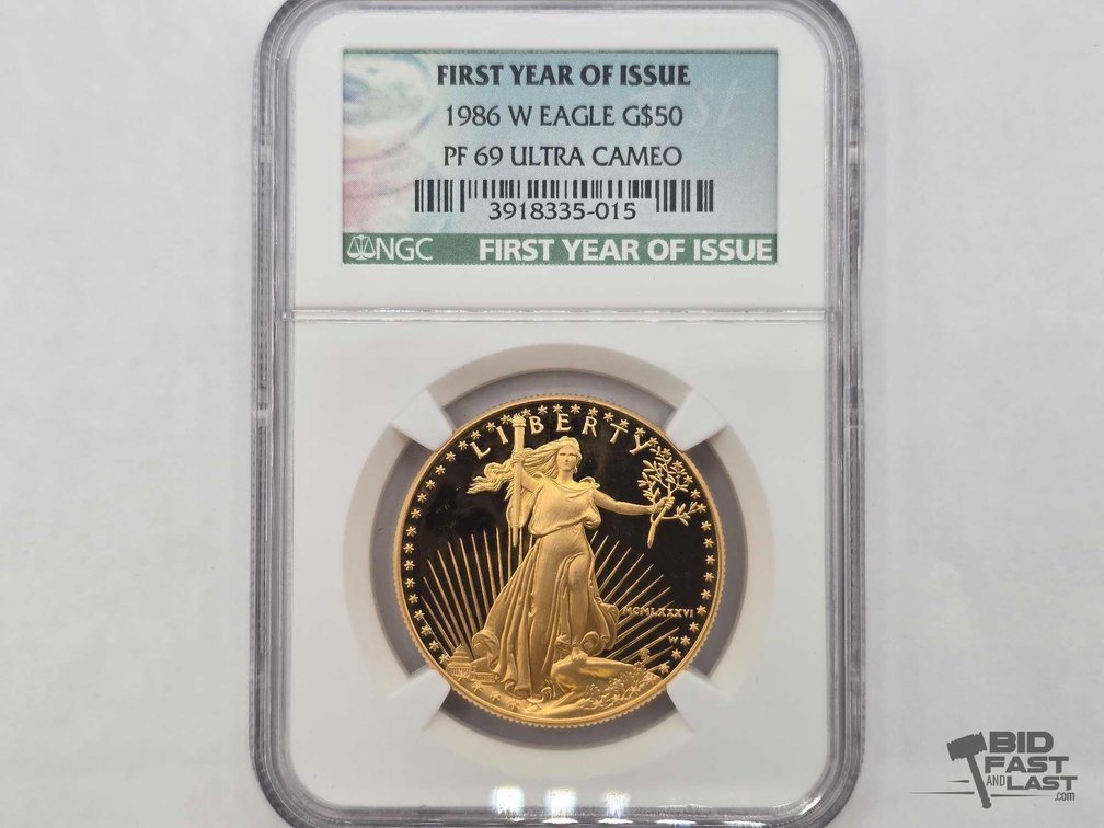 Graded 1986 $50 American Eagle 1oz Gold Proof Coin