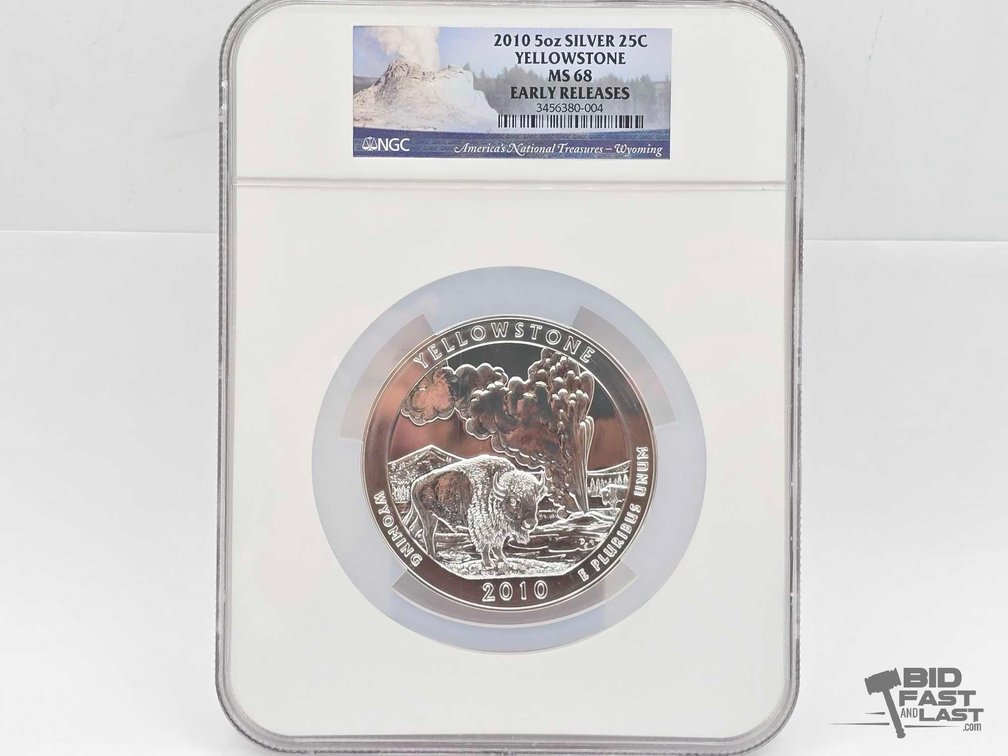 Graded 2010 Yellowstone National Park 5oz Silver Quarter