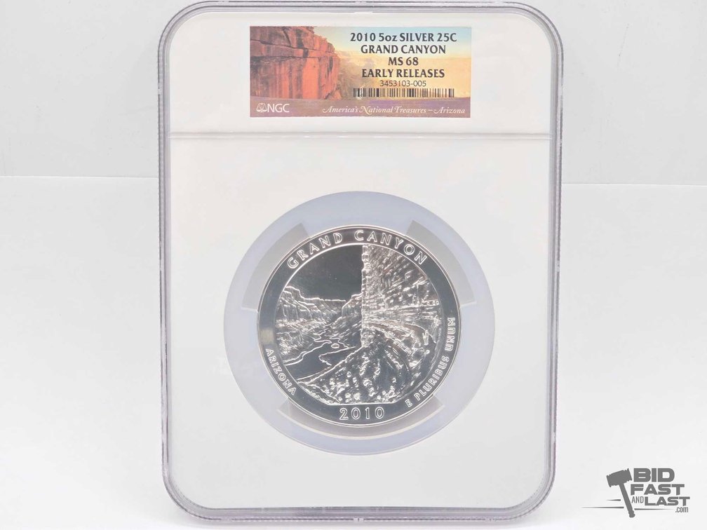 Graded 2010 Grand Canyon 5oz Silver Quarter