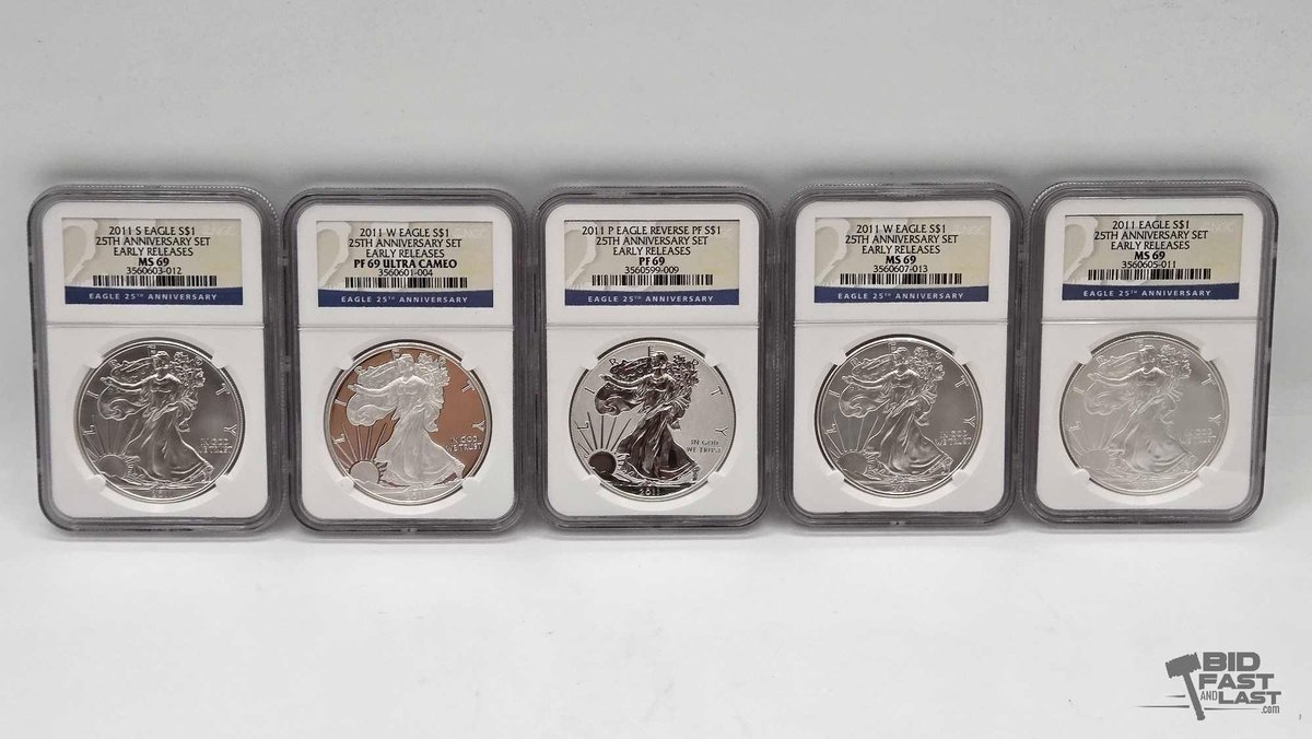 (5) 2011 American Silver Eagle Dollars