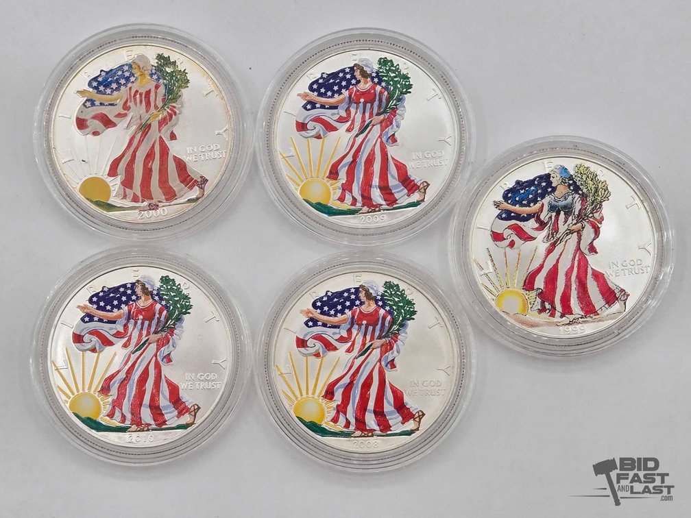 (5) 1999-2010 Colorized American Silver Eagle Dollars