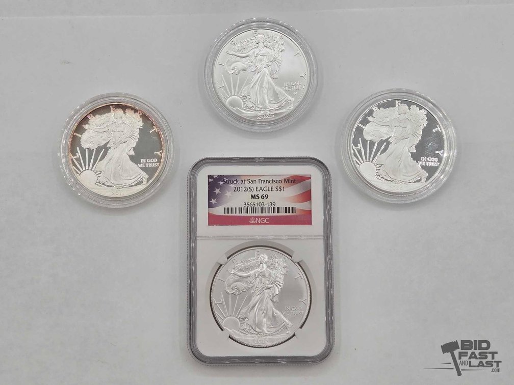 (4) 2011-2025 American Silver Eagle Silver Dollars