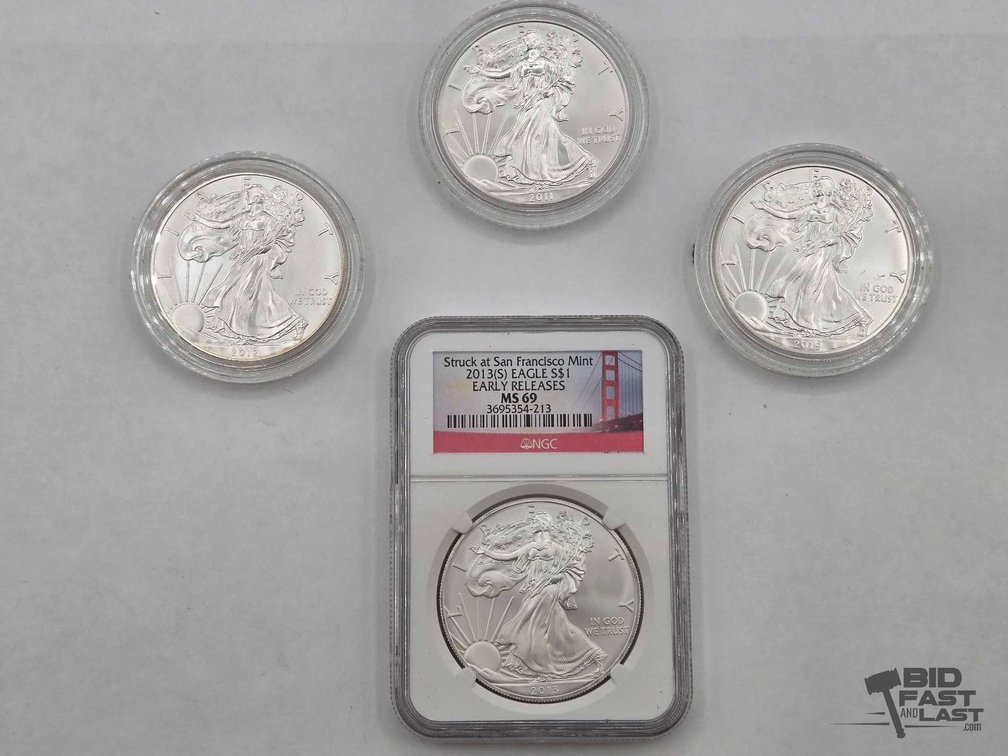 (4) 2011-2019 American Silver Eagle Dollars