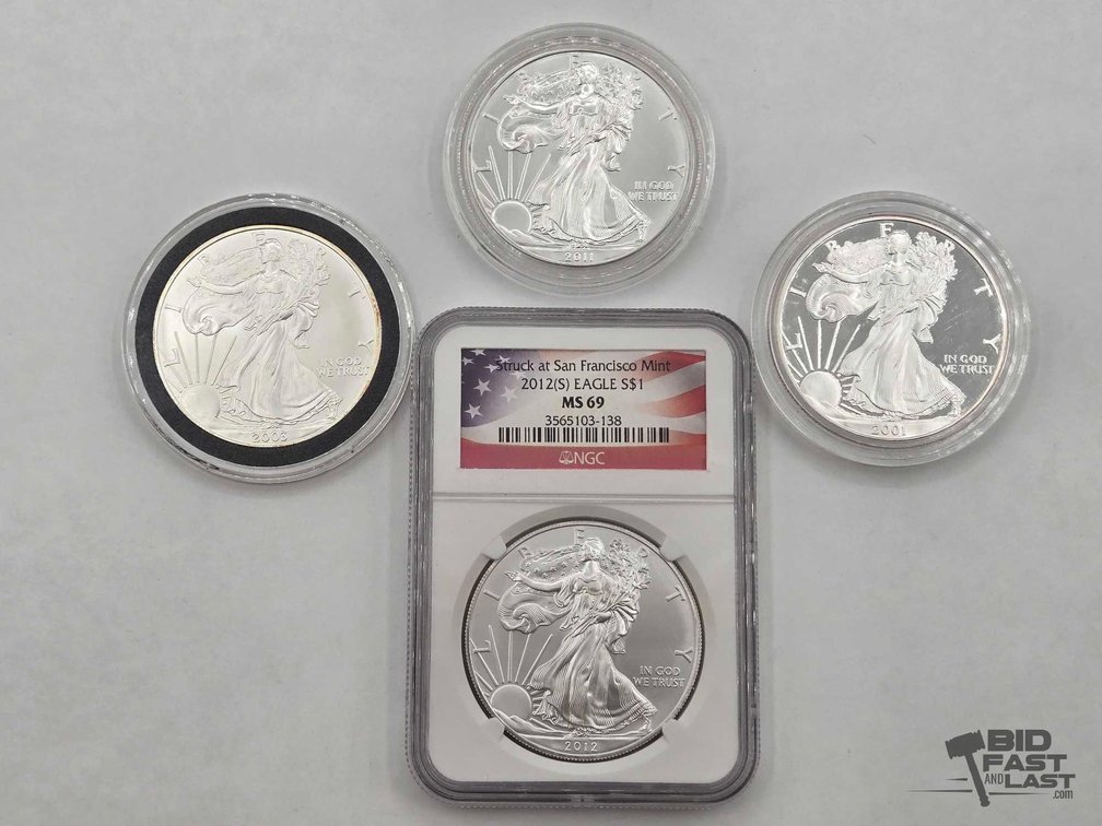 (4) 2001-2012 American Silver Eagle Dollars