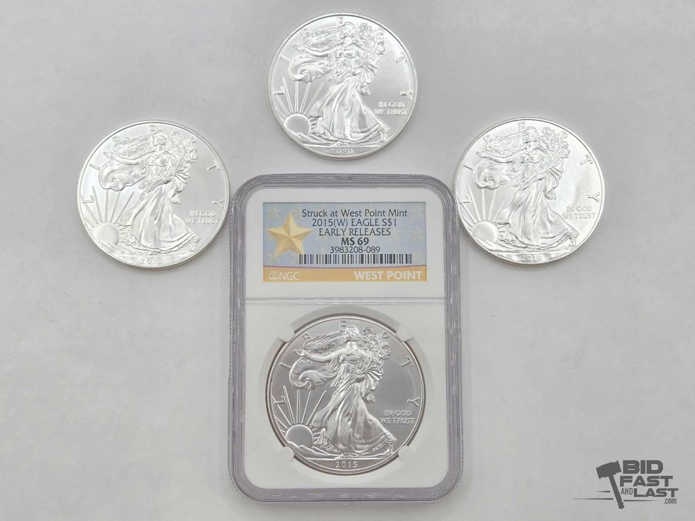 (4) 2013-2020 American Silver Eagle Dollars