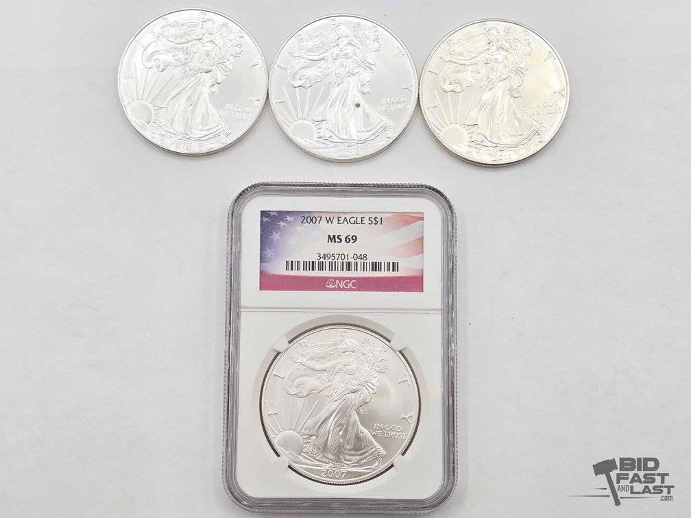 (4) 2007-2018 American Silver Eagle Dollars