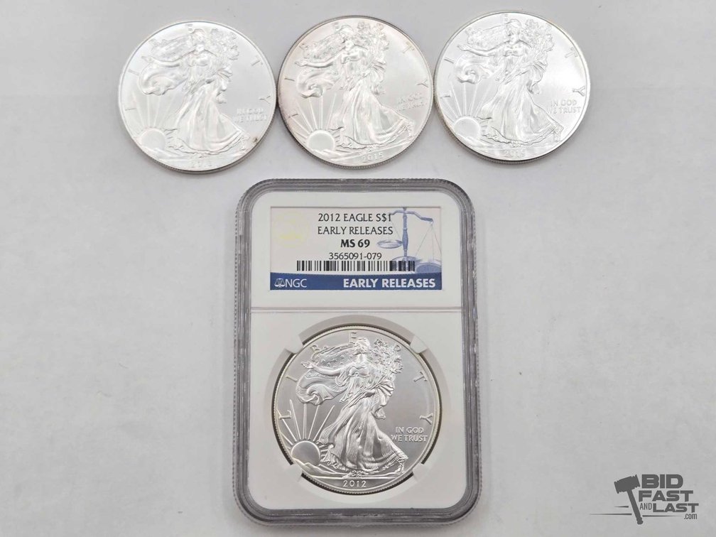 (4) 2012-2019 American Silver Eagle Dollars