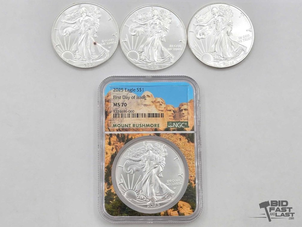 (4) 2019-2025 American Silver Eagle Dollars