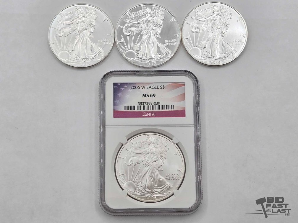(4) 2008-2019 American Silver Eagle Dollars