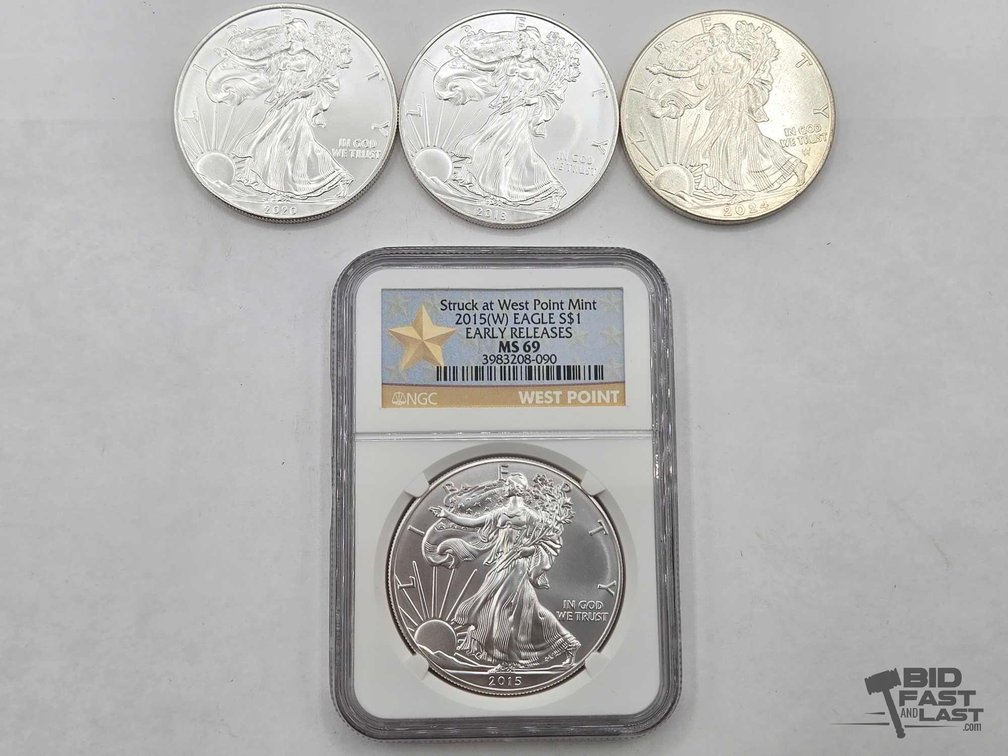 (4) 2015-2024 American Silver Eagle Dollars