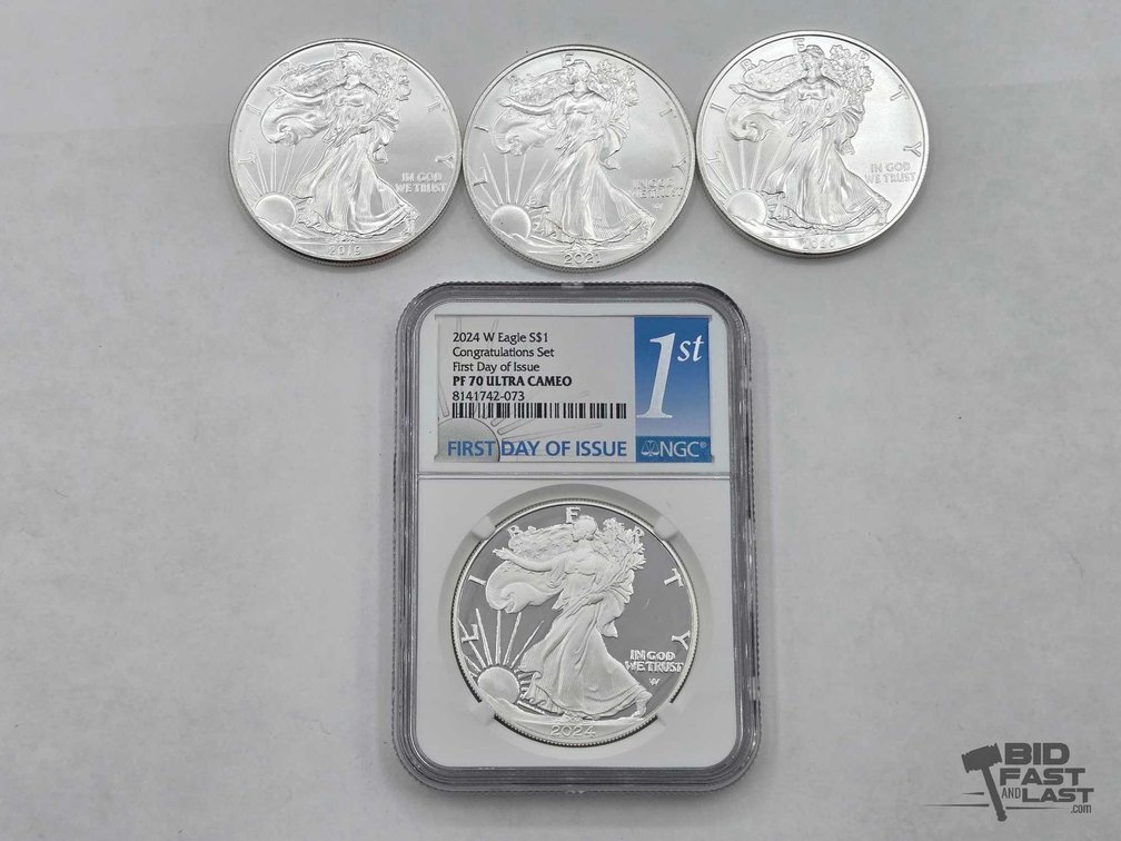 (4) 2019-2024 American Silver Eagle Dollars