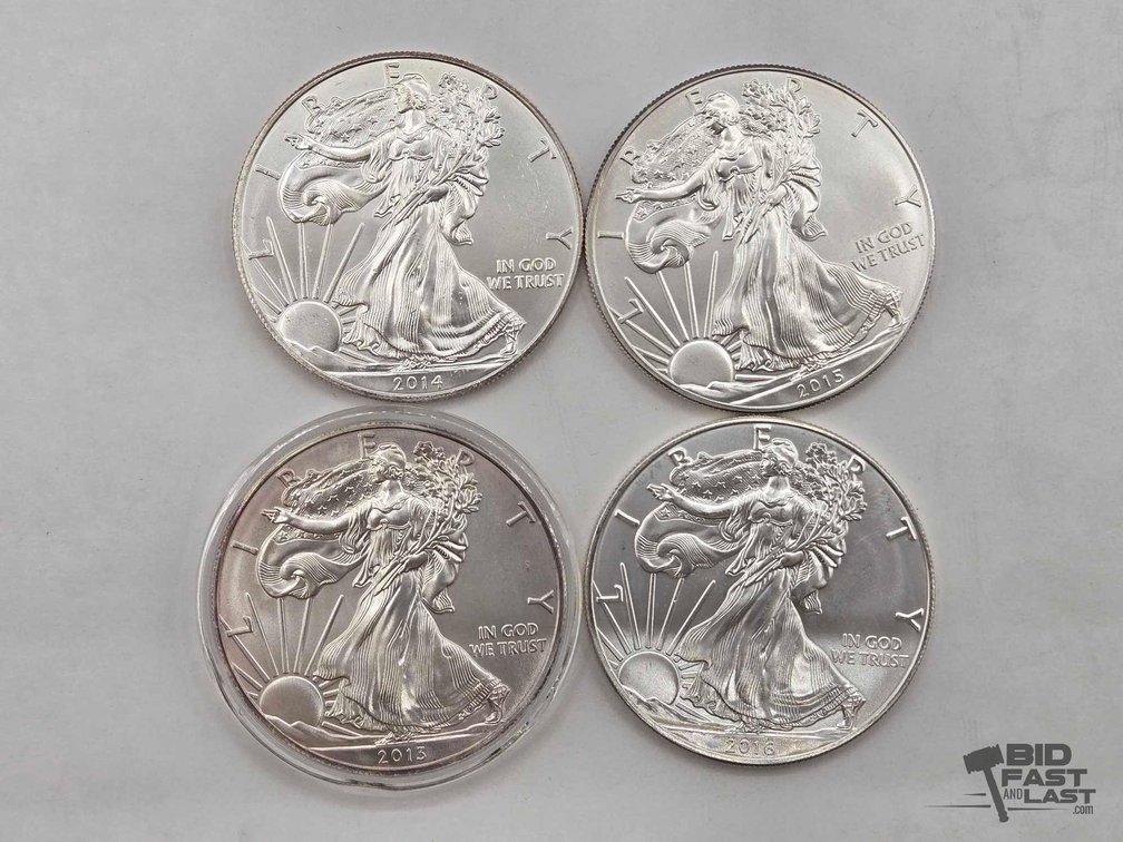 (4) 2013-2016 American Silver Eagle Dollars