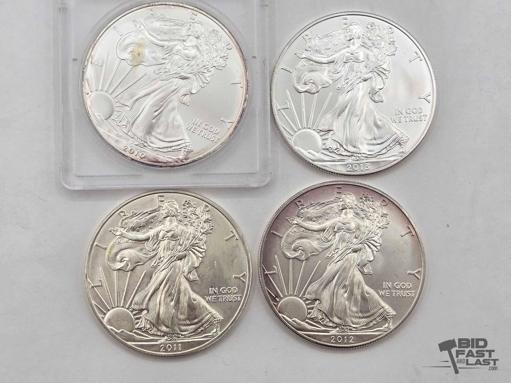 (4) 2010-2013 American Silver Eagle Dollars