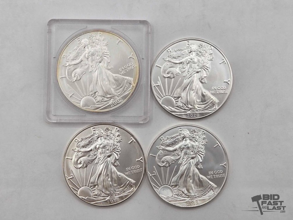(4) 2002-2020 American Silver Eagle Dollars