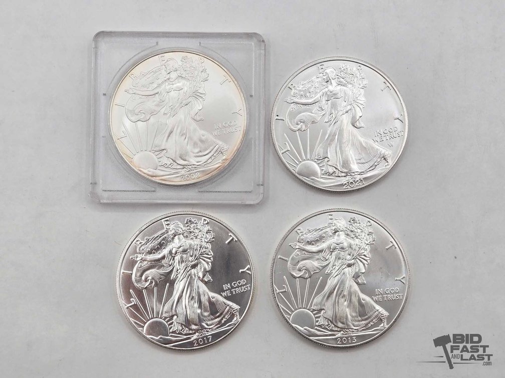 (4) 2008-2021 American Silver Eagle Dollars