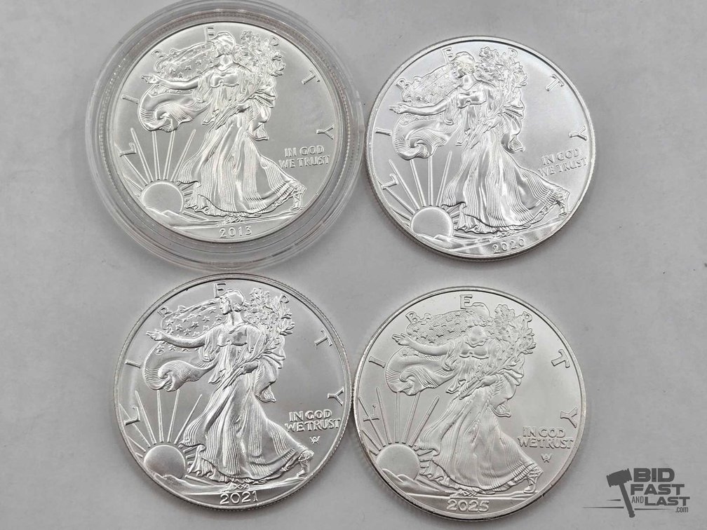 (4) 2013-2025 American Silver Eagle Dollars