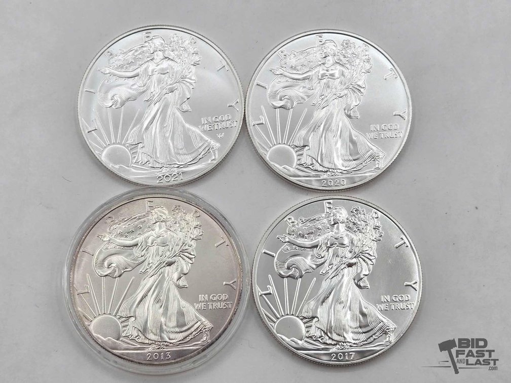 (4) 2013-2021 American Silver Eagle Dollars