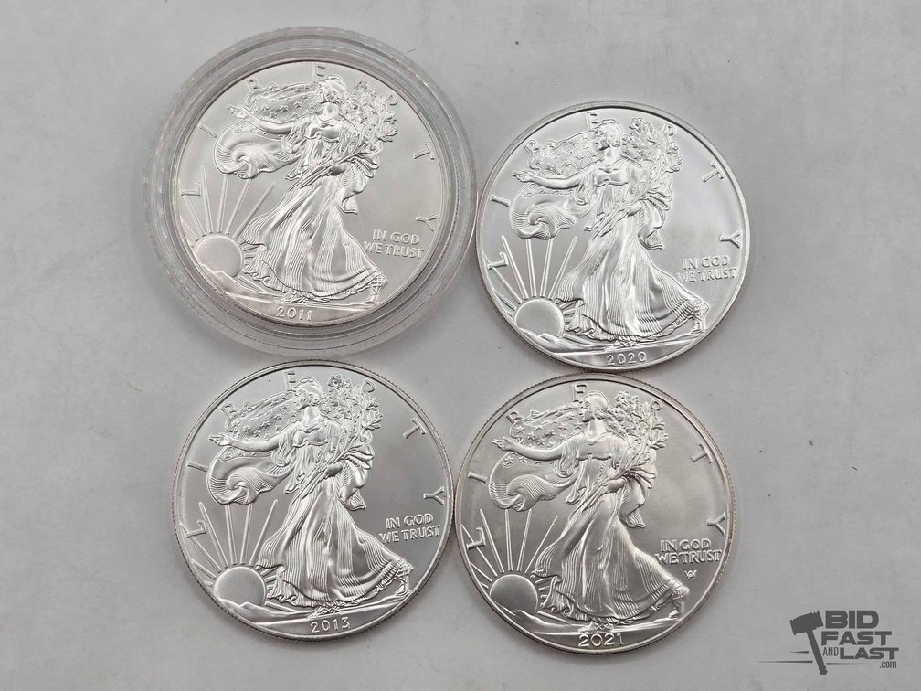 (4) 2011-2021 American Silver Eagle Dollars