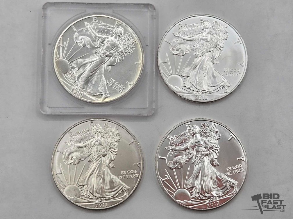 (4) 1989-2017 American Silver Eagle Dollars