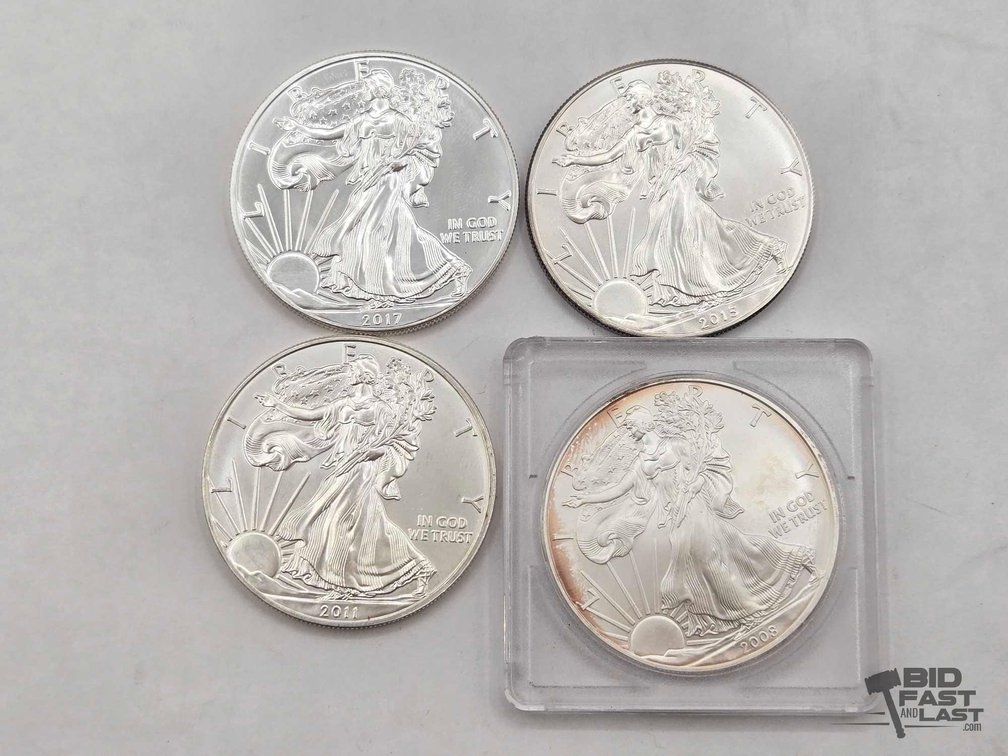 (4) 2008-2017 American Silver Eagle Dollars