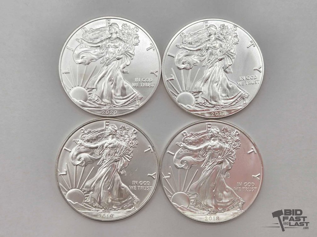 (4) 2017-2020 American Silver Eagles .999 4ozt Silver