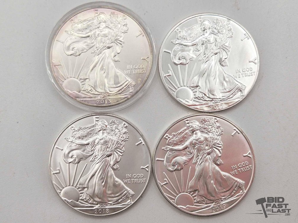 (4) 2013-2019 American Silver Eagles .999 4ozt Silver
