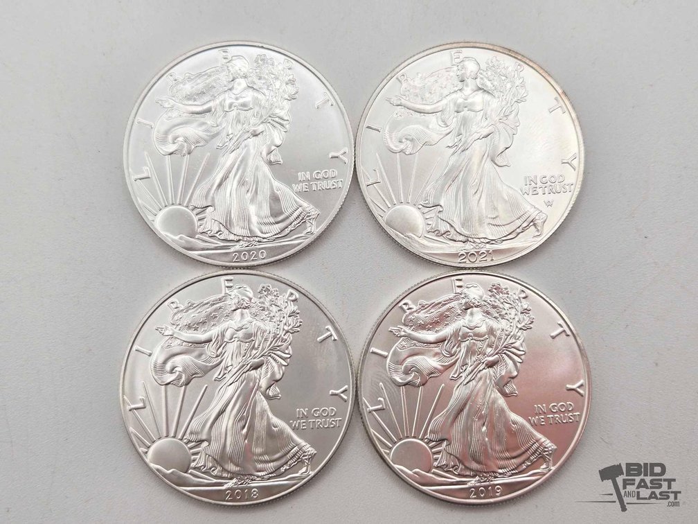 (4) 2018-2021 American Silver Eagles .999 4ozt Silver