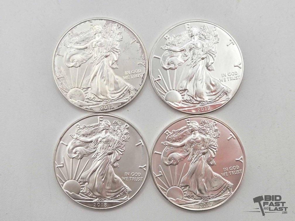 (4) 2013-2019 American Silver Eagles .999 4ozt Silver