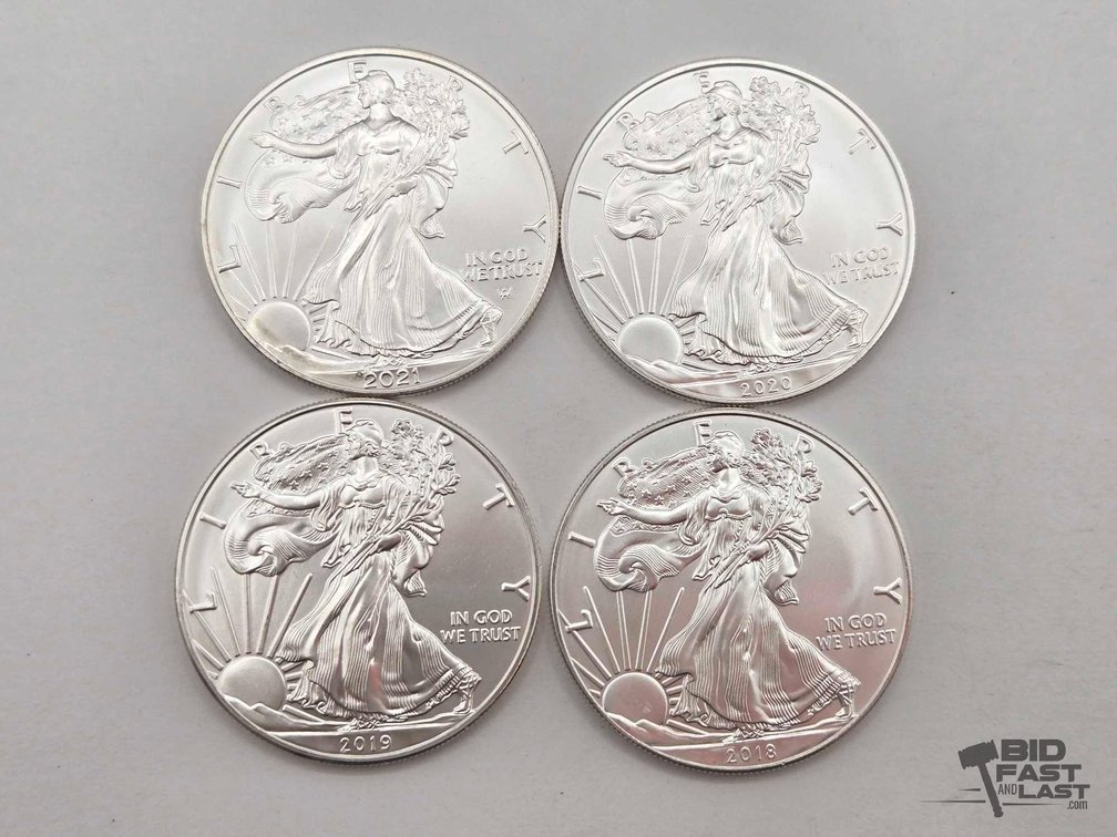 (4) 2018-2021 American Silver Eagles .999 4ozt Silver