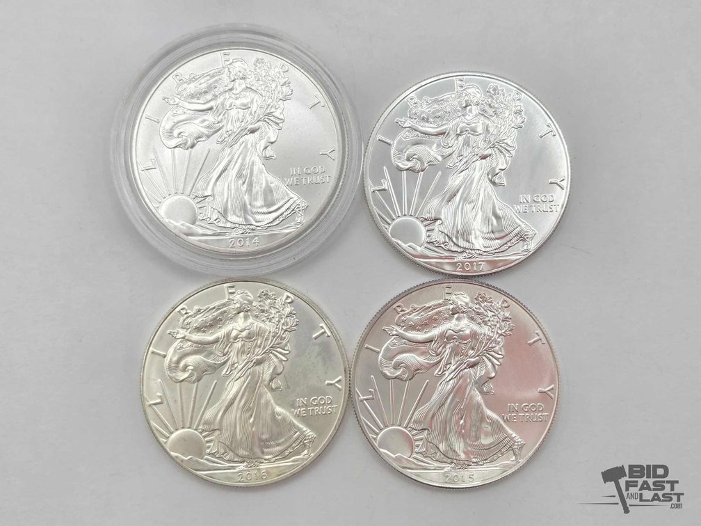 (4) 2014-2017 American Silver Eagles .999 4ozt Silver