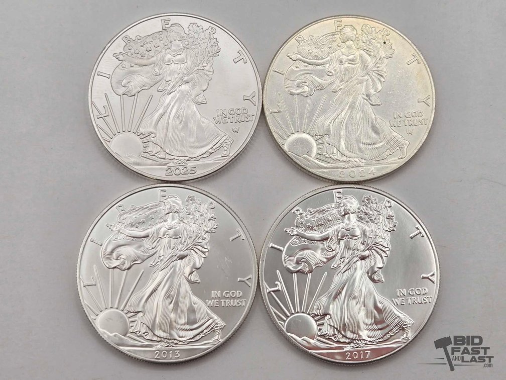 (4) 2013-2025 American Silver Eagles .999 4ozt Silver