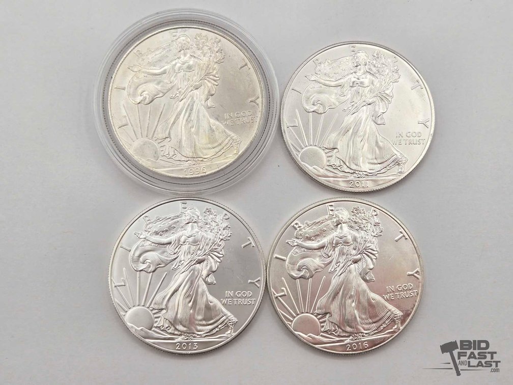 (4) 1996-2016 American Silver Eagles .999 4ozt Silver