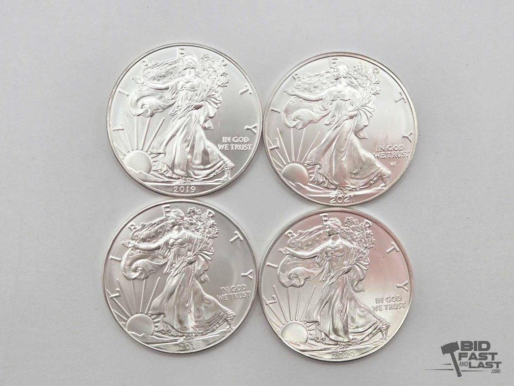 (4) 2018-2021 American Silver Eagles .999 4ozt Silver