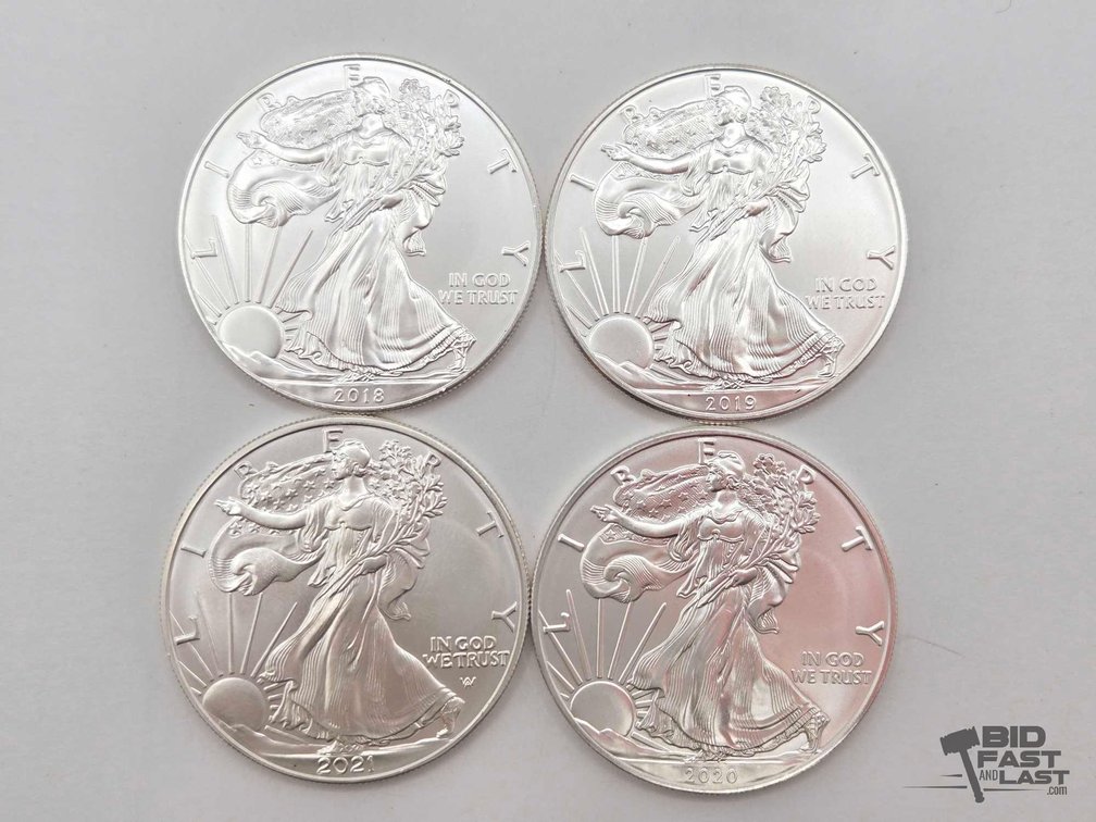 (4) 2018-2021 American Silver Eagles .999 4ozt Silver