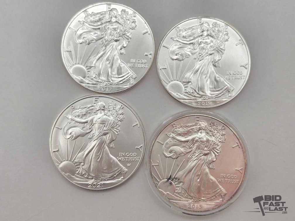 (4) 2013-2021 American Silver Eagles .999 4ozt Silver