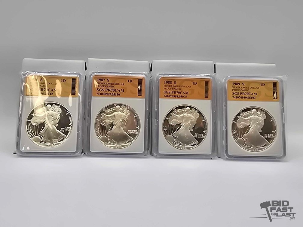 (4) 1986-1989 American Silver Eagle Dollars