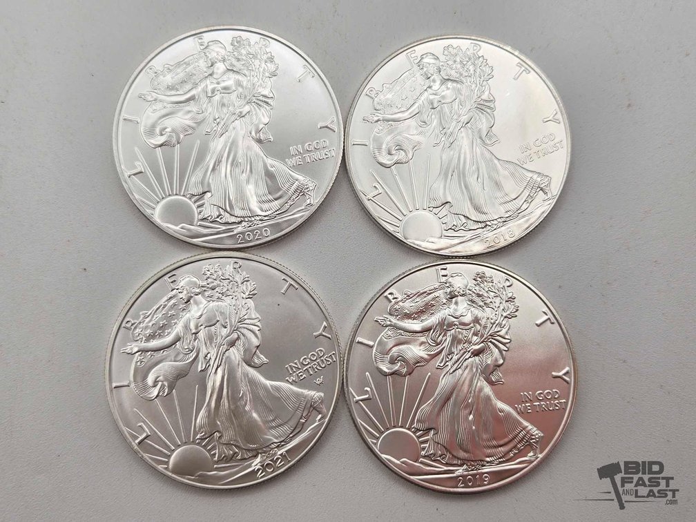 (4) 2018-2021 American Silver Eagles .999 4ozt Silver