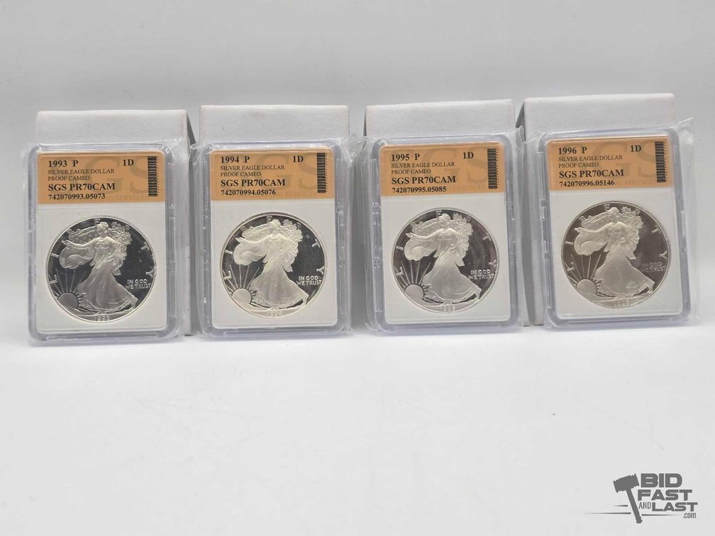 (4) 1993-1996 American Silver Eagle Dollars