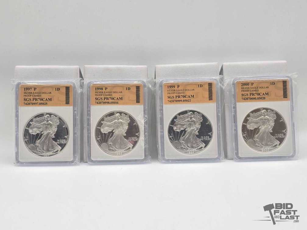 (4) 1997-2000 American Silver Eagle Dollars
