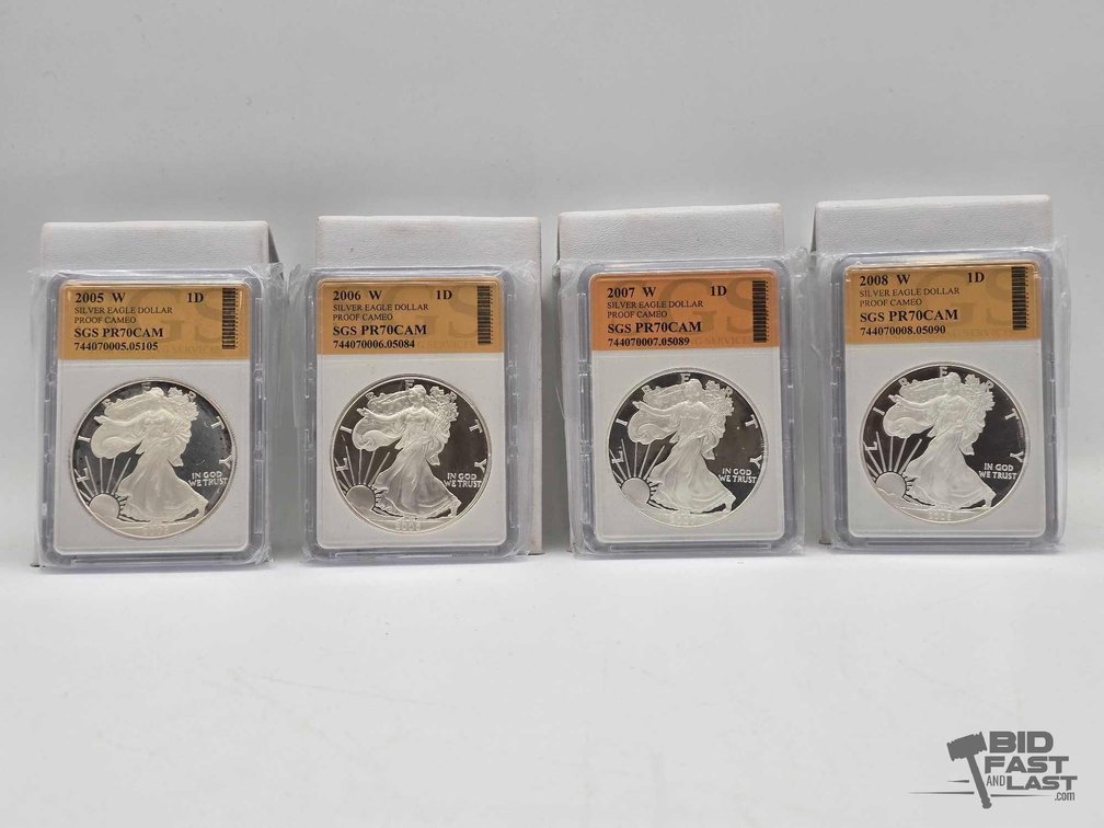 (4) 2005-2008 American Silver Eagle Dollars