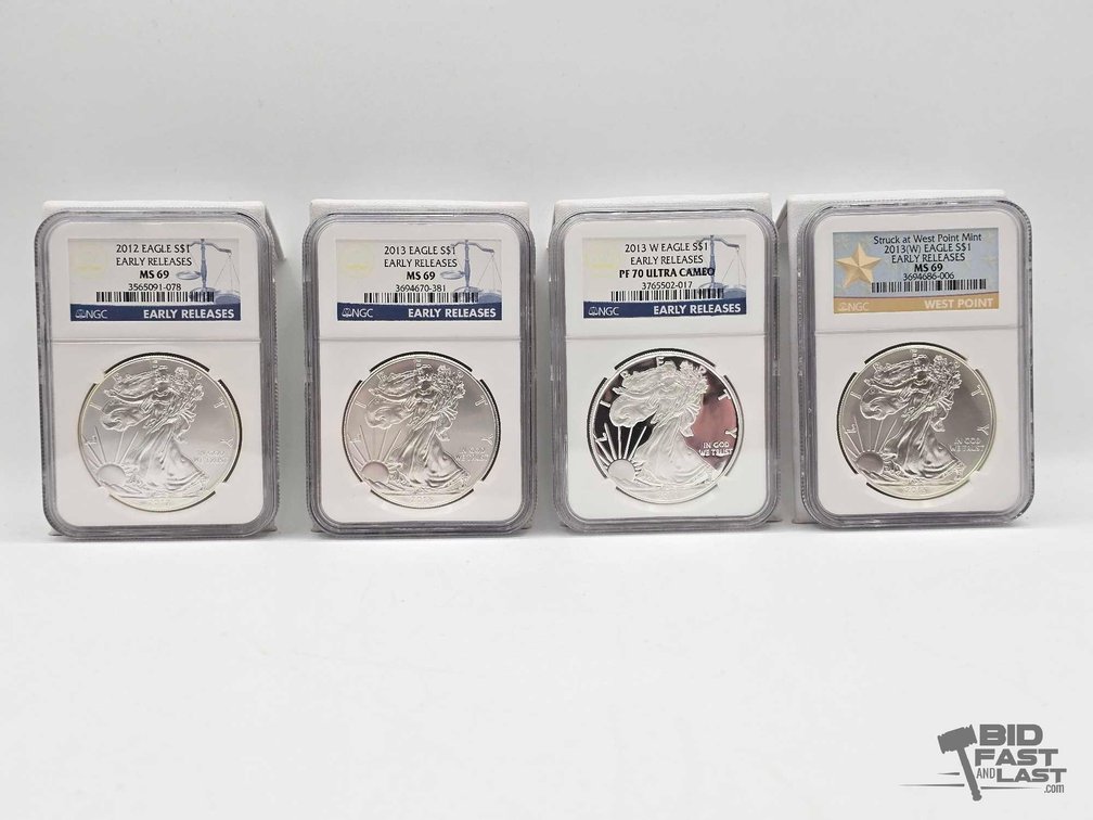 (4) 2012-2013 American Silver Eagle Dollars