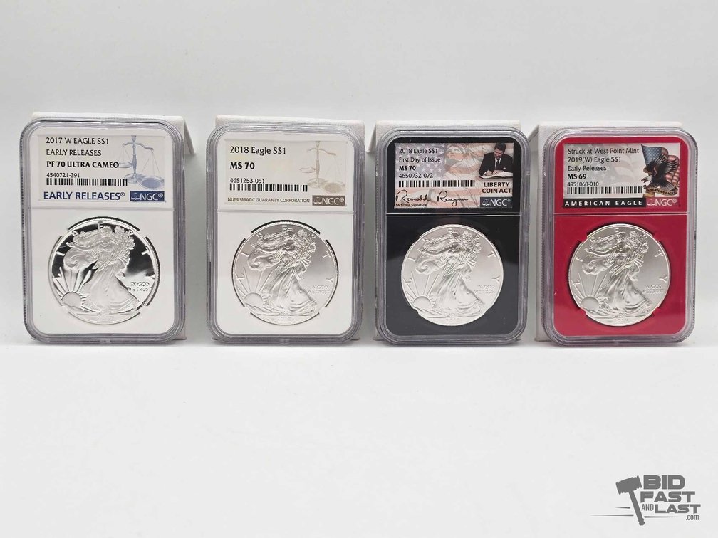 (4) 2017-2019 American Silver Eagle Dollars