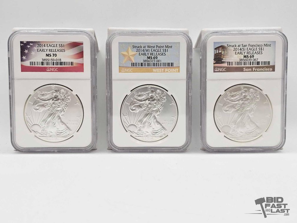 (3) 2014 American Silver Eagle Dollars