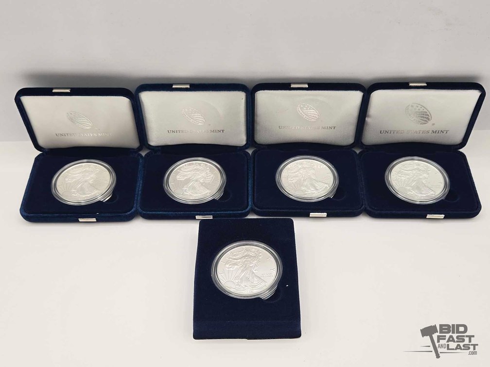 (5) 2016-2019 American Silver Eagles .999 5ozt Silver