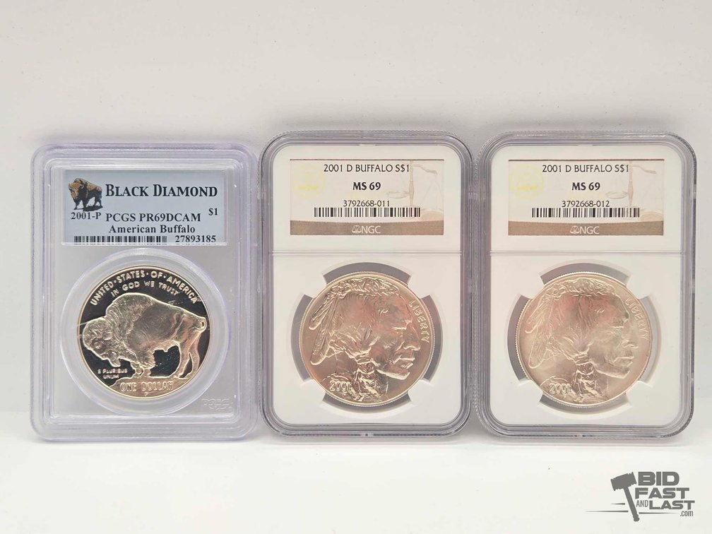 (3) 2001 American Buffalo Silver Dollars
